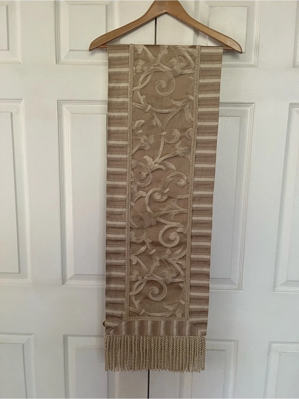 Damask table runner fringe edge design 13” x 80”
